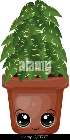 Kawaii Home Plant Clipart in Cute Cartoon Style Beautiful Clip Art Home Plant. Vector Illustration of an Animal for Prints for Clothes, Stickers Stock Vector