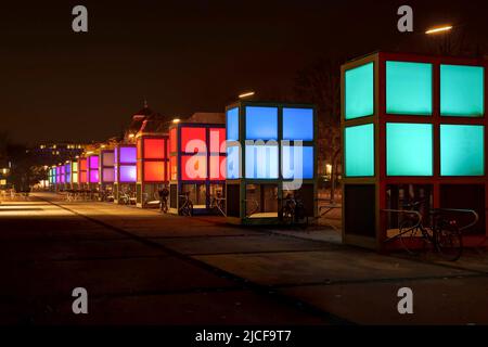 Bicycle station with colorful light cubes Stock Photo