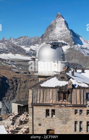 View from the observatory on Gornergrat(3100m) to the Matterhorn, Alps, Wallis, Switzerland Stock Photo