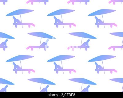 Chaise lounges with umbrellas seamless pattern. Summer vacation, sunbathing. Sun lounger on the beach with gradient colors. Design for banners, poster Stock Vector