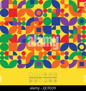 Bauhaus abstract pattern, geometric background, vector circle, square, triangle and circle shape design. Colored Bauhaus pattern, background, poster Stock Vector