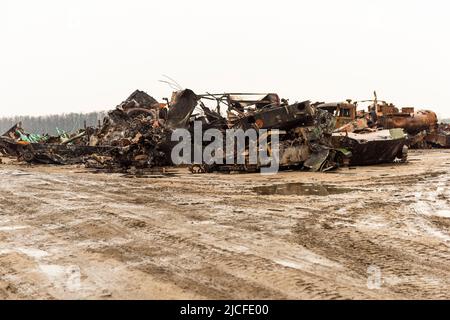 Tank cemetery near Bucha Stock Photo