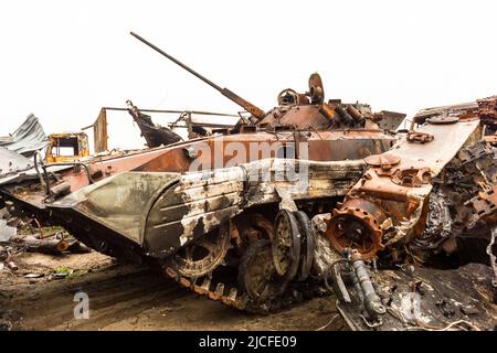 Tank cemetery near Bucha Stock Photo