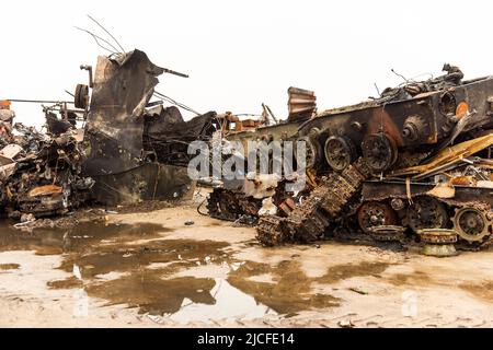 Tank cemetery near Bucha Stock Photo