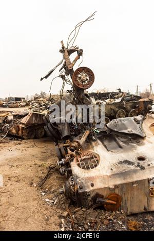 Tank cemetery near Bucha Stock Photo