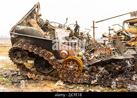 Tank cemetery near Bucha Stock Photo