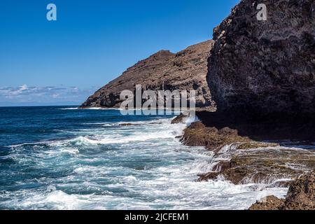 View of the coastline of Puerto de la Aldea of the Village of San Nicolas in Gran Canaria in Spain Stock Photo