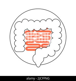 Round template human intestines icon, medicament and pharmaceutical symbol, medical design element isolated on white background. Flat Art vector Illus Stock Vector