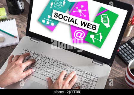 Social web concept shown on a laptop screen Stock Photo