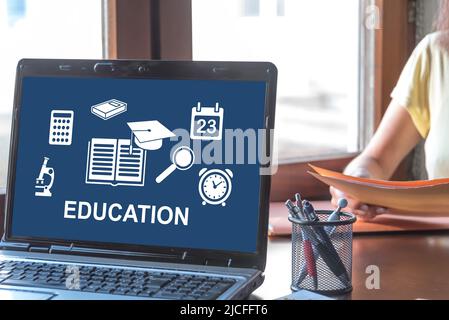 Laptop screen displaying an education concept Stock Photo