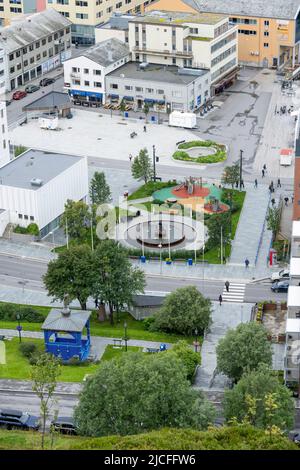 Norway, Troms og Finnmark, view of Hammerfest town hall square. Stock Photo