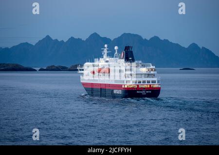 Norway, Lofoten, Hurtigruten ship 'Kong Harald'. Stock Photo