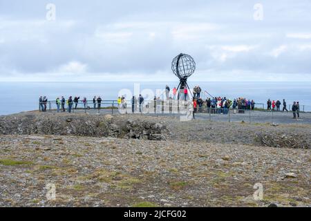 Norway, Troms og Finnmark, the globe at Nordkap. Stock Photo