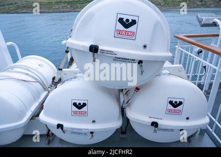 Norway, rescue equipment on a passenger ship. Stock Photo