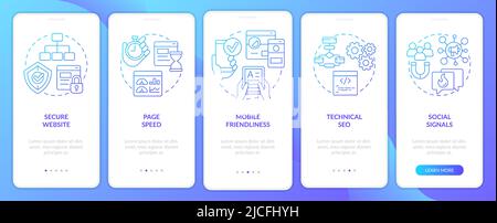 SEO ranking factors blue gradient onboarding mobile app screen Stock Vector