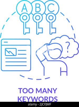 Too many keywords blue gradient concept icon Stock Vector