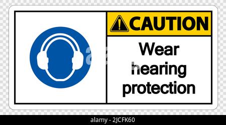 Caution Wear hearing protection on transparent background,vector illustration Stock Vector