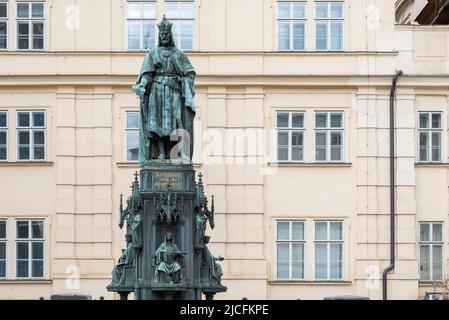 Monument to King Charles IV at Charles Bridge, Prague, Czech Republic Stock Photo