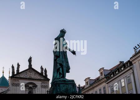 Monument to King Charles IV at Charles Bridge, Prague, Czech Republic Stock Photo