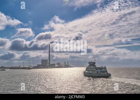 Electric ferry from Esbjerg to Fano in the wadden sea, Denmark Stock Photo