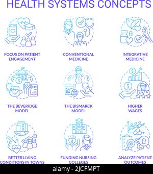 Health systems blue gradient concept icons set Stock Vector