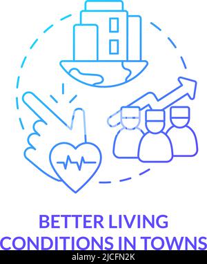 Better living conditions in towns blue gradient concept icon Stock Vector