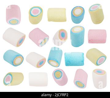Marshmallows of different colors isolated on white background Stock Photo
