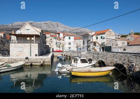 View from the fortress to the village Kastel Gomilica, Kastela, Adriatic Coast, Split-Dalmatia County, Dalmatia, Croatia, Europe Stock Photo