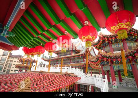 Kuala Lumpur, Malaysia - Feb 6th, 2022: Red lanterns hanging on the roof at Thean Hou Temple, Kuala Lumpur Malaysia. Stock Photo