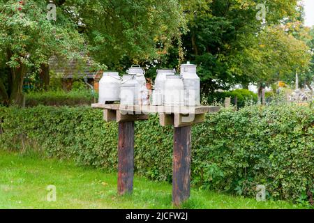 Rusty old milk cans, Mecklenburg-Western Pomerania, Germany Stock Photo