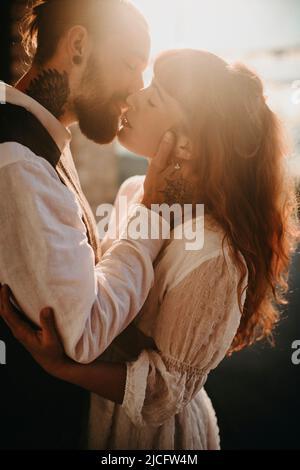 Young couple in love, tenderness, kiss Stock Photo
