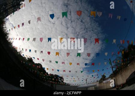 salvador, bahia, brazil - june 12, 2022: decorative flags at the time of the feast of Sao Joao in the city of Salvador. Stock Photo