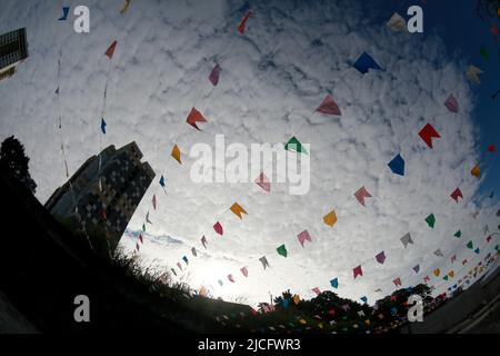 salvador, bahia, brazil - june 12, 2022: decorative flags at the time of the feast of Sao Joao in the city of Salvador. Stock Photo
