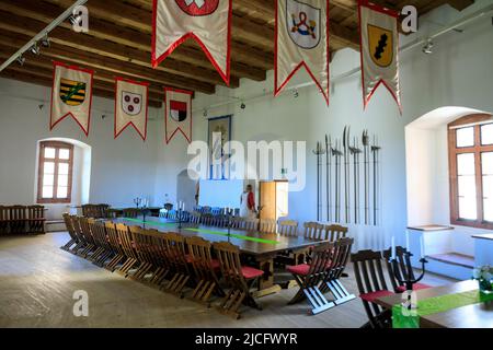 Mildenstein Castle: Registry office in the knight's hall at Mildenstein Castle: Formerly also called Mildenstein Castle or Leisnig Castle, is located in Leisnig in the Central Saxony district in the Free State of Saxony. Stock Photo