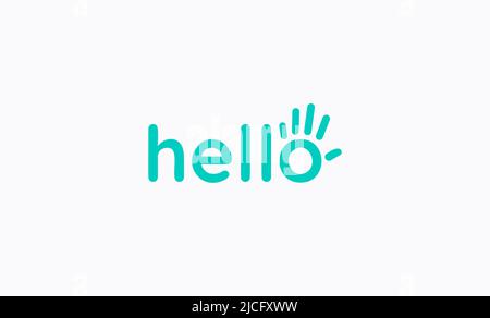 Hello letters with hand logo template, palm vector logo concept for friendly business identity, poster, banner. Vector illustration Stock Vector