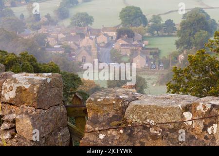 Overview of the village of Burnsall, Yorkshire Dales National Park, United Kingdom Stock Photo