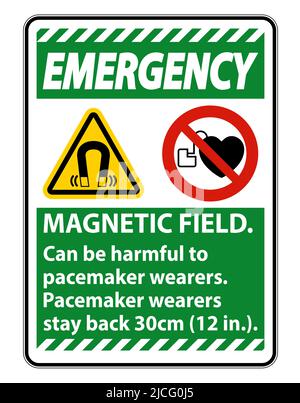 Emergency Magnetic field can be harmful to pacemaker wearers.pacemaker wearers.stay back 30cm Stock Vector