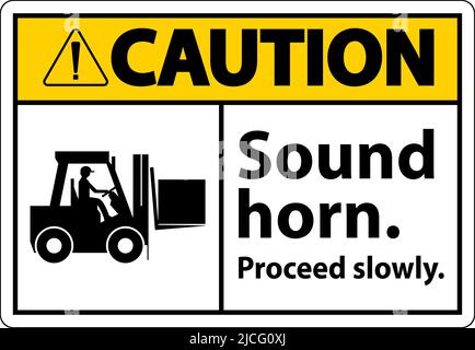 Caution Sound Horn Proceed Slowly Sign On White Background Stock Vector