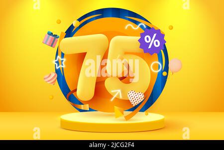 75 percent Off. Discount creative composition. Sale symbol with decorative objects. Sale banner and poster. Vector illustration. Stock Vector