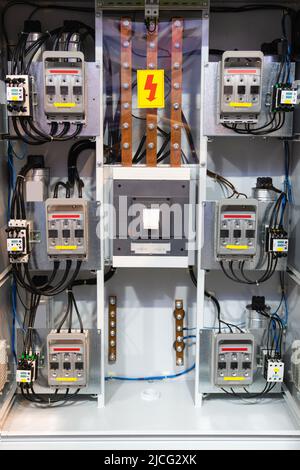 Cabinet with switches for power system control Stock Photo