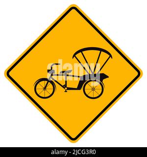 Warning Bicycle Or Tricycle Traffic Road Yellow Symbol Sign Isolate on White Background,Vector Illustration EPS.10 Stock Vector