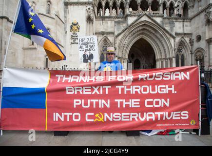 June 13, 2022, London, England, United Kingdom: Anti-Brexit activist STEVE BRAY poses for photograph outside Royal Courts of Justice after Insurance tycoon Arron Banks loses libel case against  journalist Carole Cadwalladr. (Credit Image: © Tayfun Salci/ZUMA Press Wire) Stock Photo