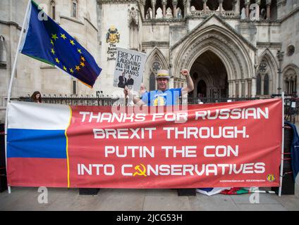 London, England, UK. 13th June, 2022. Anti-Brexit activist STEVE BRAY poses for photograph outside Royal Courts of Justice after Insurance tycoon Arron Banks loses libel case against journalist Carole Cadwalladr. (Credit Image: © Tayfun Salci/ZUMA Press Wire) Stock Photo