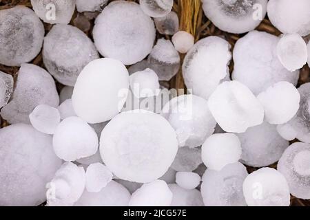 Background of hailstones on the ground, a lot of hailstones Stock Photo