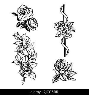 Editable set of four vector roses clipart on the white background. EPS10. Stock Vector