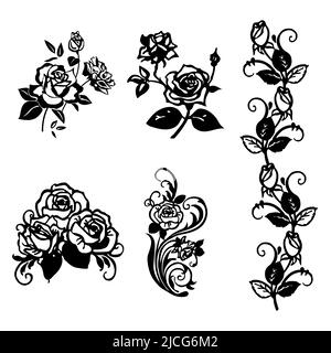 Editable set of five vector roses clipart on the white background. EPS10. Stock Vector