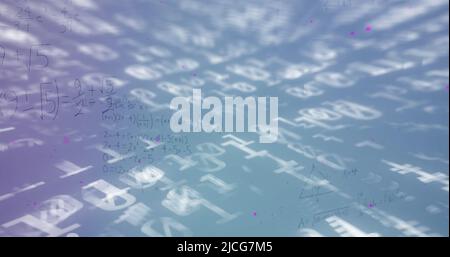 Image of mathematical equations and data processing on blue background Stock Photo