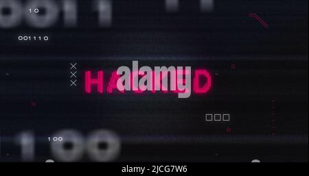 Image of interference over hacked text, data processing and computer circuit board Stock Photo