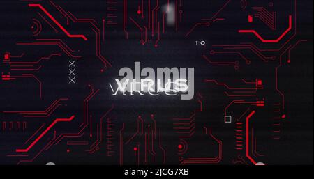 Image of interference over virus text, data processing and computer circuit board Stock Photo
