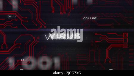 Image of interference over virus text, data processing and computer circuit board Stock Photo